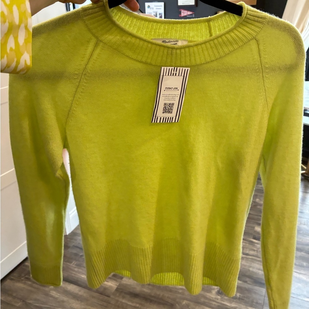 Madewell Re)Sponsible Cashmere Roll-Trim Pullover Sweater Size Xs In Lime
